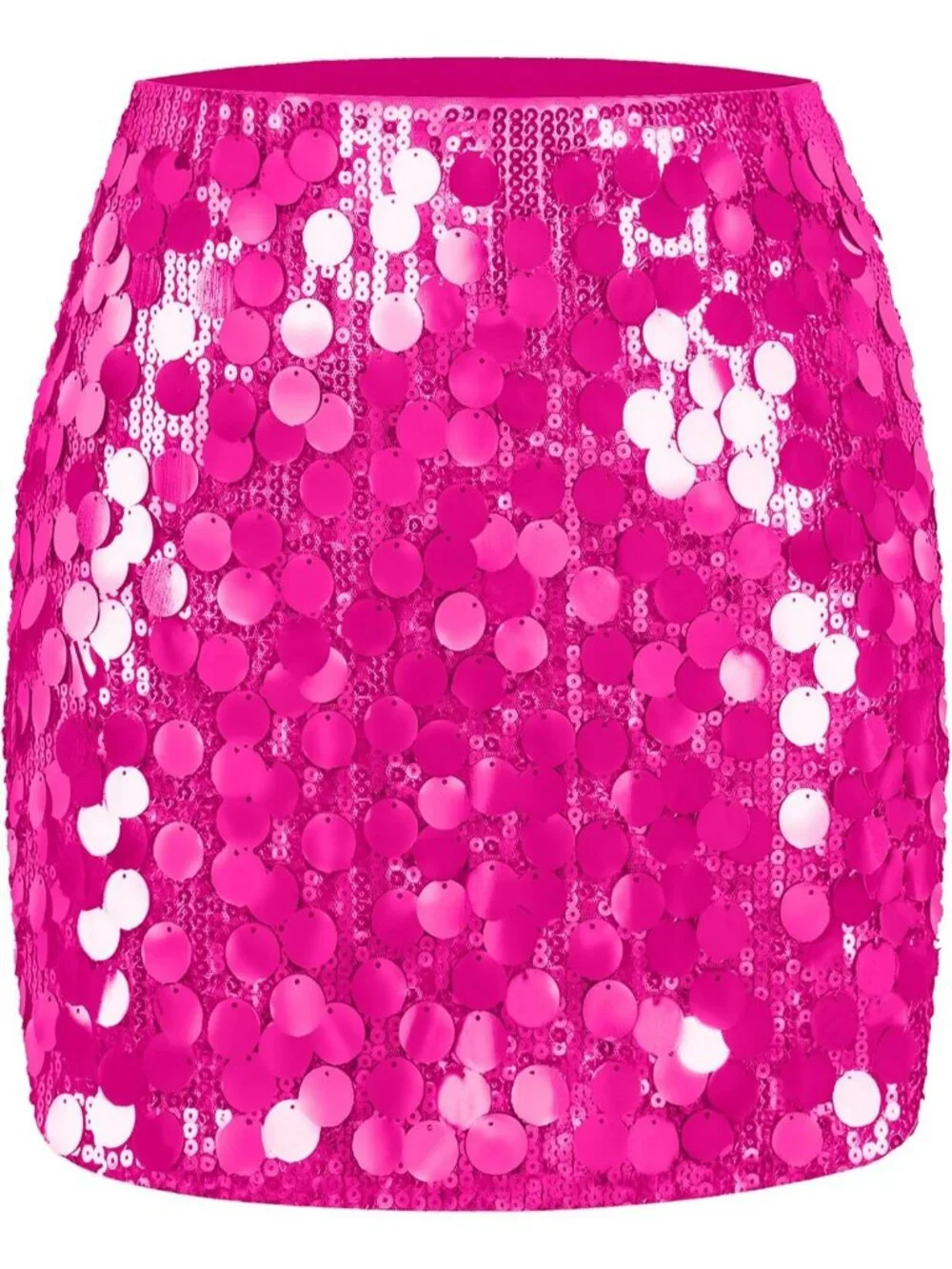 Women's Large Sequin Sparkle High Waist Bodycon Stretchy Hot Pink Mini Skirt